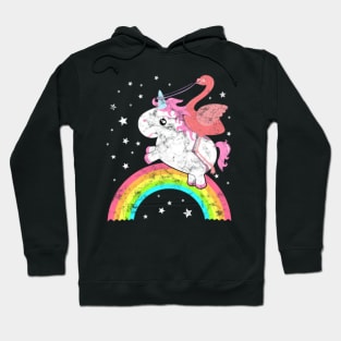 Cute Funny Unicorn Flamingo Riding Rainbow Awesome Hoodie